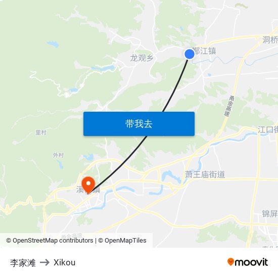 李家滩 to Xikou map