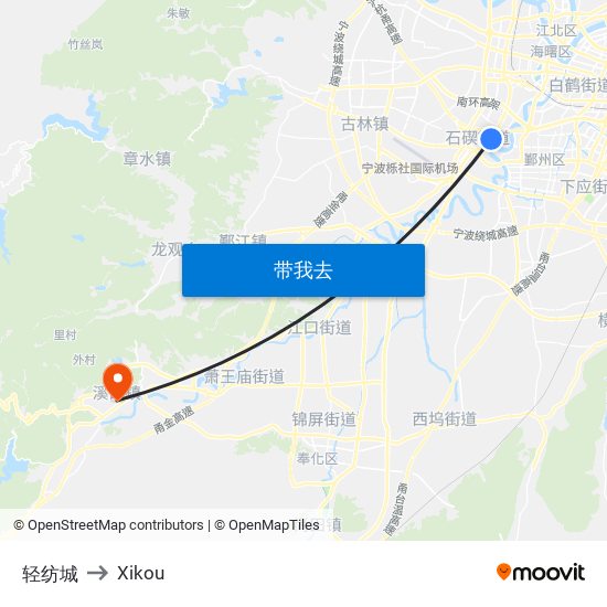 轻纺城 to Xikou map