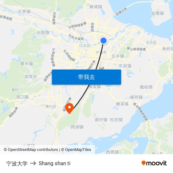 宁波大学 to Shang shan ti map