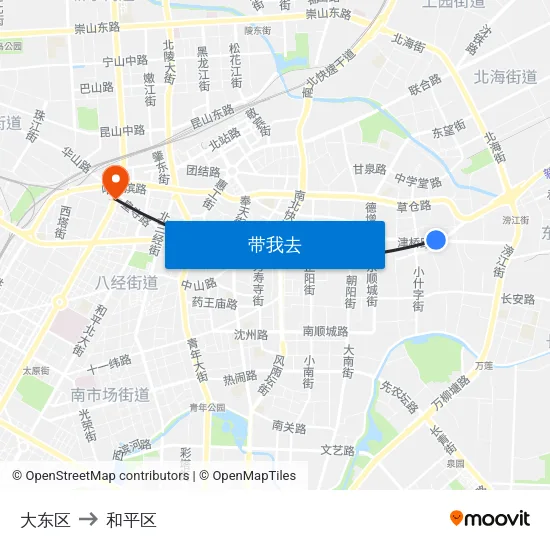 大东区 to 和平区 map