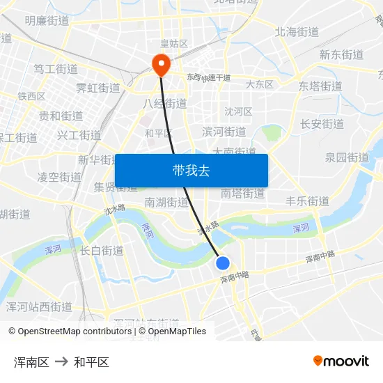 浑南区 to 和平区 map