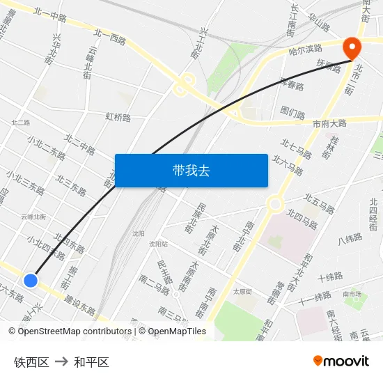 铁西区 to 和平区 map