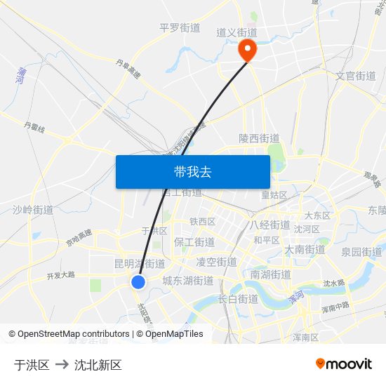 于洪区 to 沈北新区 map