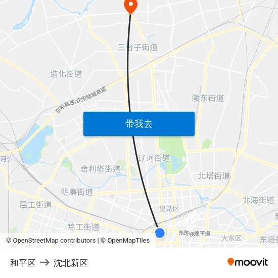 和平区 to 沈北新区 map