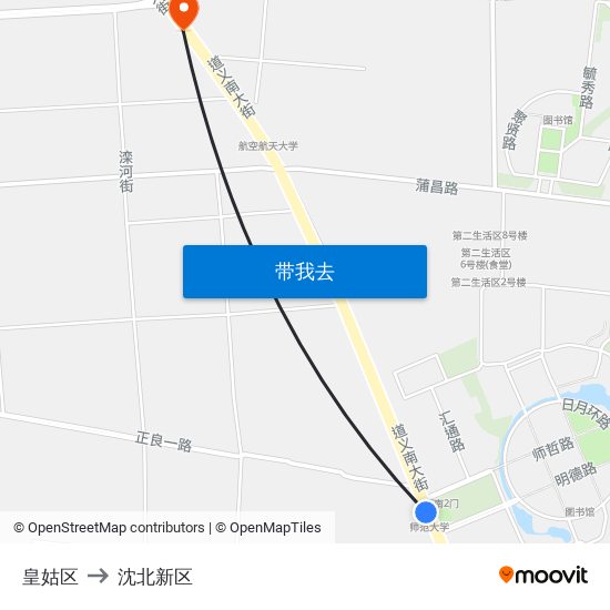 皇姑区 to 沈北新区 map