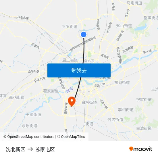 沈北新区 to 苏家屯区 map