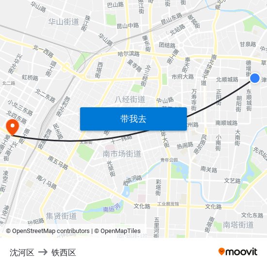 沈河区 to 铁西区 map