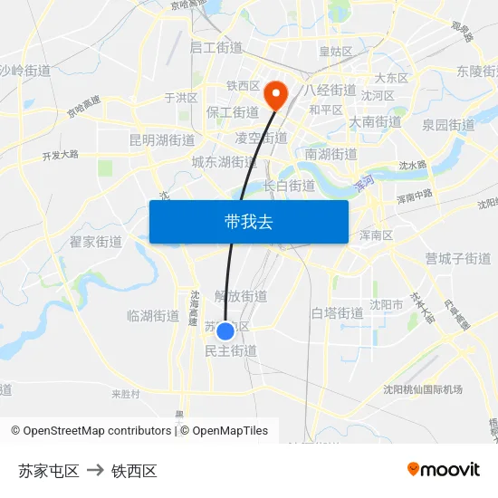 苏家屯区 to 铁西区 map