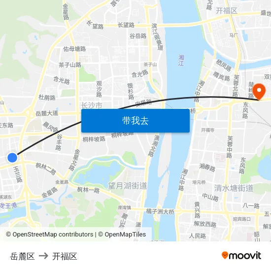 岳麓区 to 开福区 map