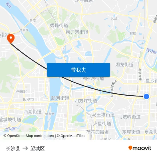长沙县 to 望城区 map
