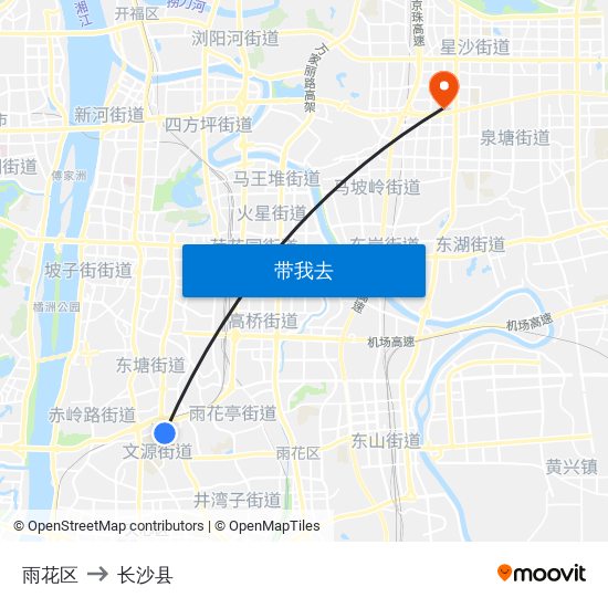 雨花区 to 长沙县 map