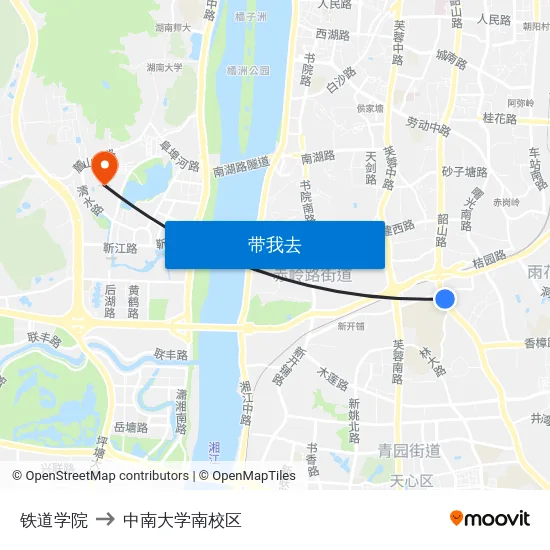 铁道学院 to 中南大学南校区 map