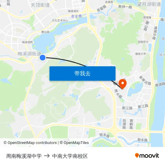 周南梅溪湖中学 to 中南大学南校区 map
