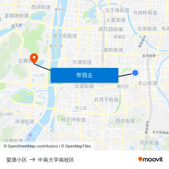 粟塘小区 to 中南大学南校区 map