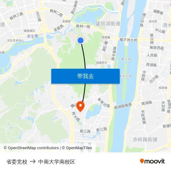 省委党校 to 中南大学南校区 map
