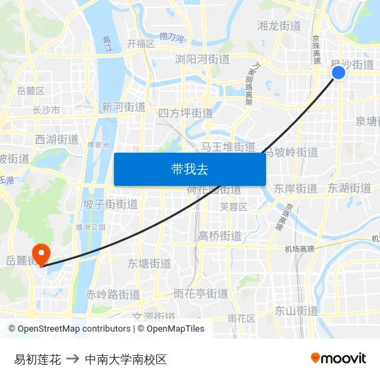 易初莲花 to 中南大学南校区 map