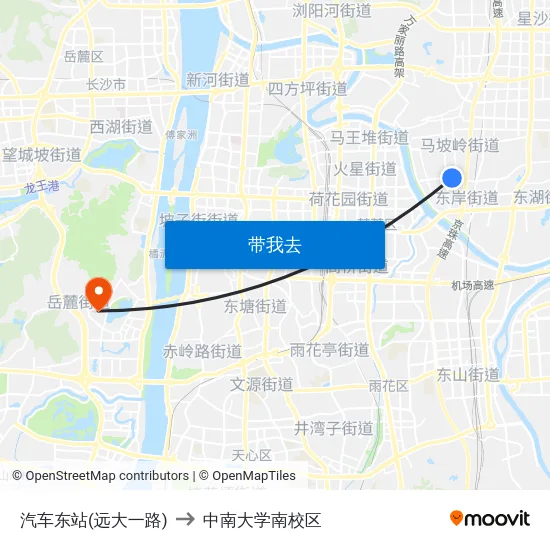 汽车东站(远大一路) to 中南大学南校区 map