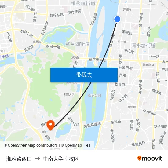 湘雅路西口 to 中南大学南校区 map