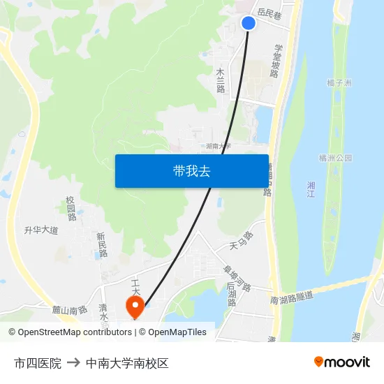 市四医院 to 中南大学南校区 map