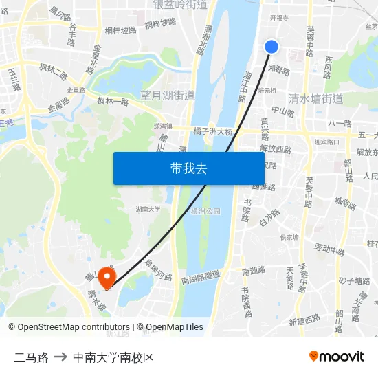 二马路 to 中南大学南校区 map