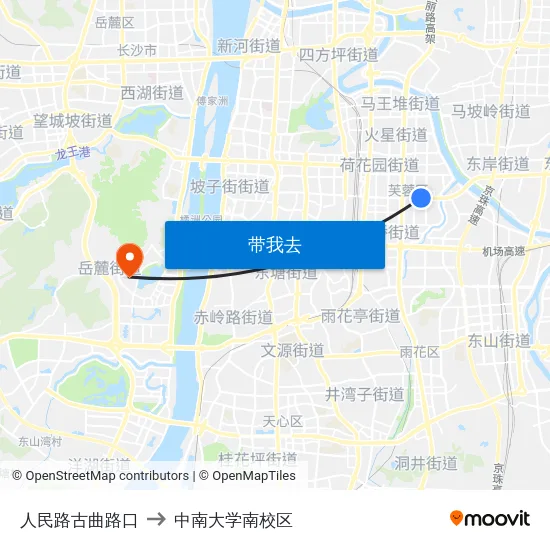人民路古曲路口 to 中南大学南校区 map