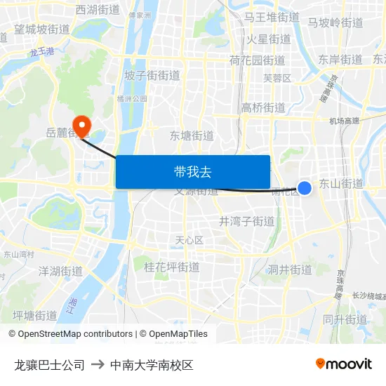 龙骧巴士公司 to 中南大学南校区 map