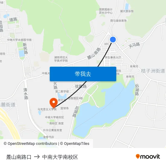 麓山南路口 to 中南大学南校区 map