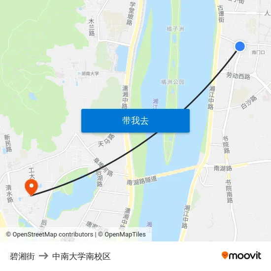 碧湘街 to 中南大学南校区 map