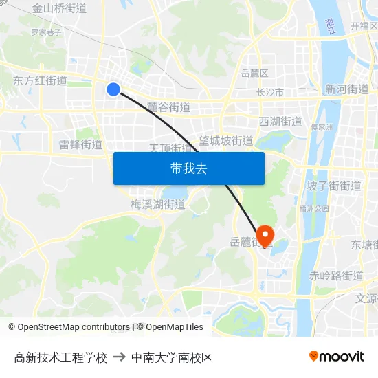 高新技术工程学校 to 中南大学南校区 map
