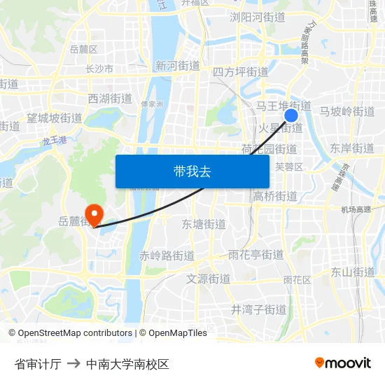 省审计厅 to 中南大学南校区 map