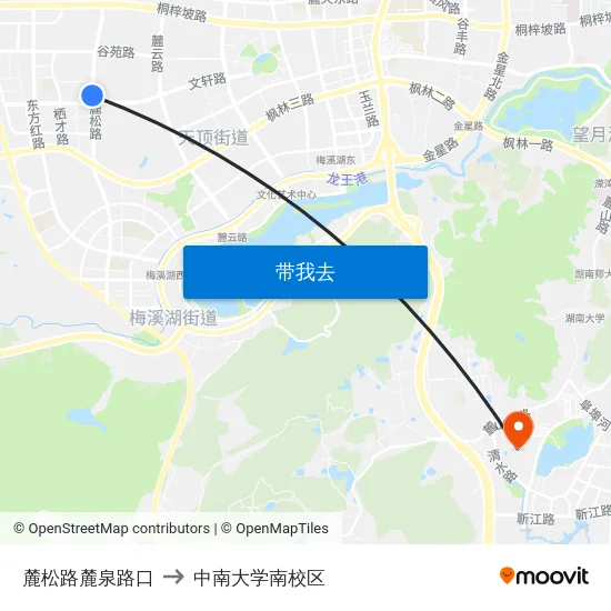 麓松路麓泉路口 to 中南大学南校区 map