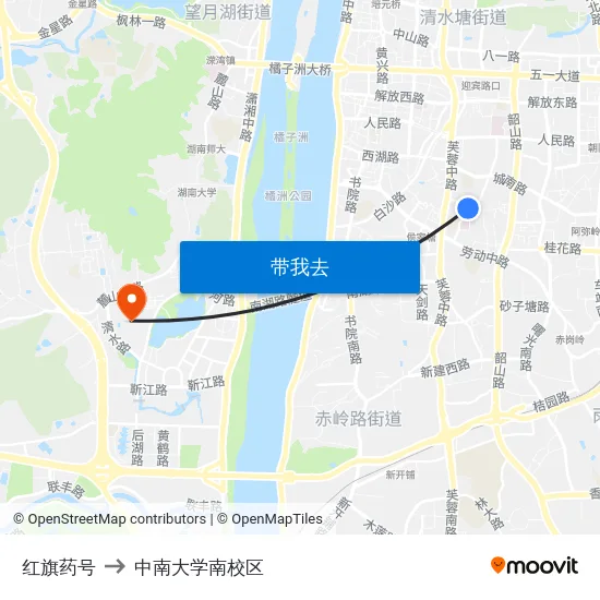 红旗药号 to 中南大学南校区 map