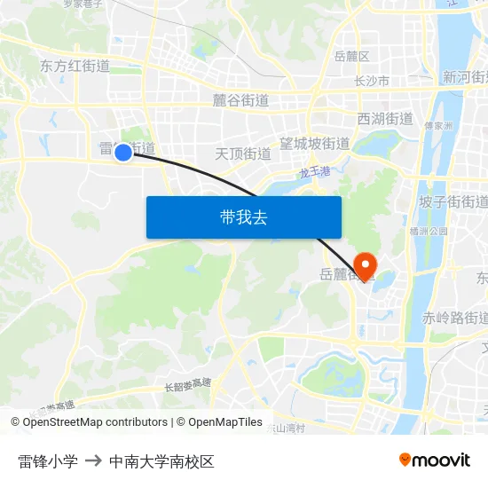 雷锋小学 to 中南大学南校区 map