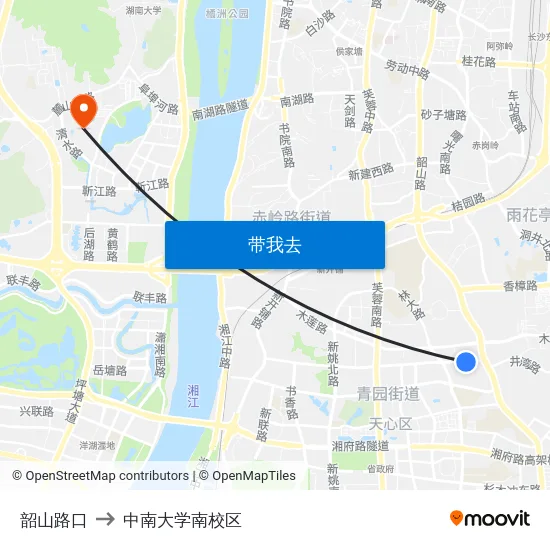 韶山路口 to 中南大学南校区 map