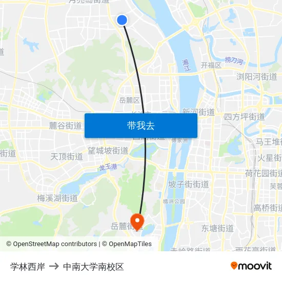 学林西岸 to 中南大学南校区 map