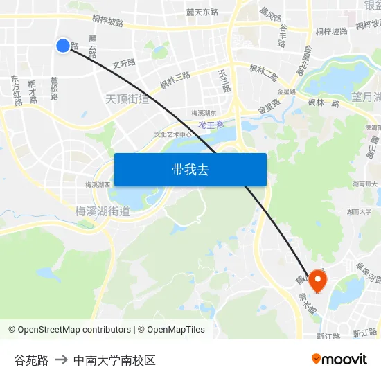 谷苑路 to 中南大学南校区 map