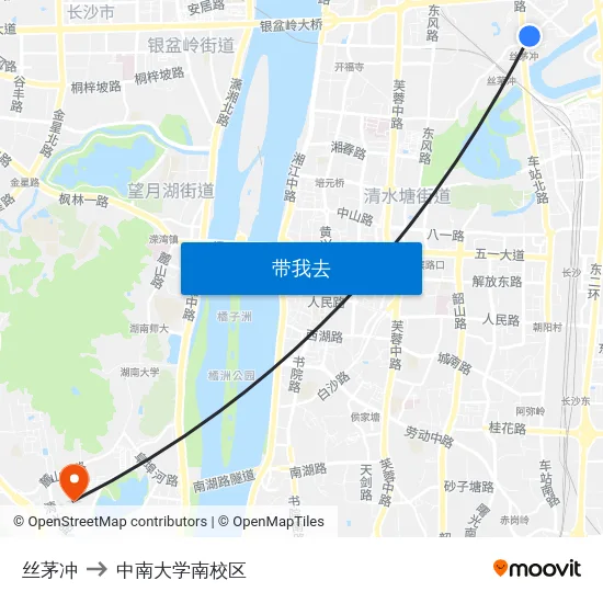 丝茅冲 to 中南大学南校区 map