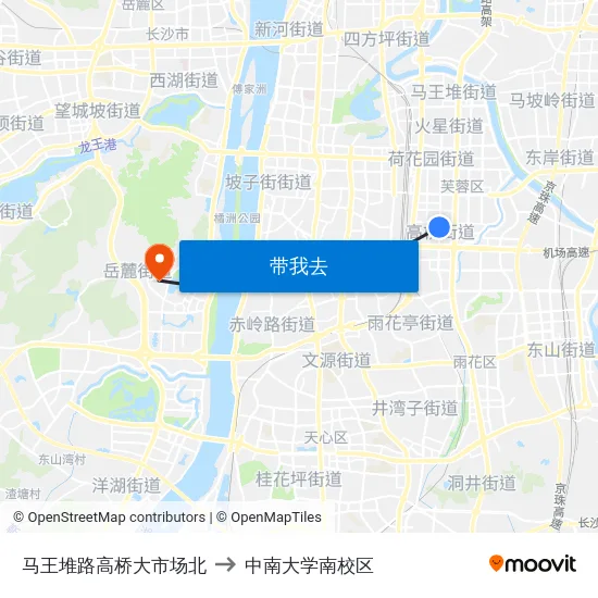马王堆路高桥大市场北 to 中南大学南校区 map