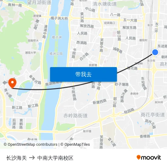 长沙海关 to 中南大学南校区 map