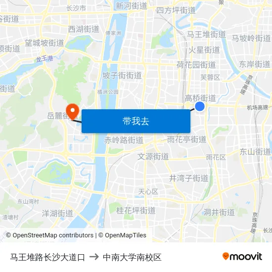 马王堆路长沙大道口 to 中南大学南校区 map