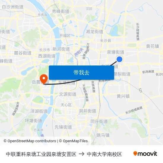 中联重科泉塘工业园泉塘安置区 to 中南大学南校区 map