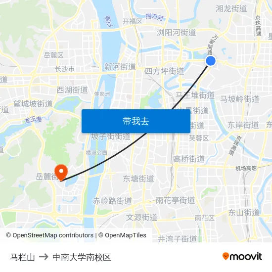 马栏山 to 中南大学南校区 map