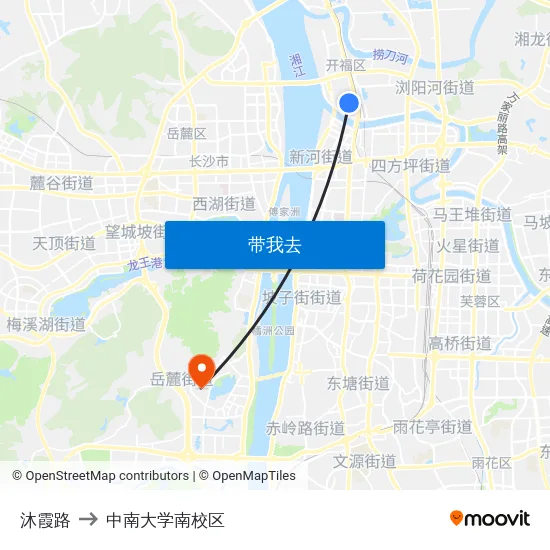 沐霞路 to 中南大学南校区 map