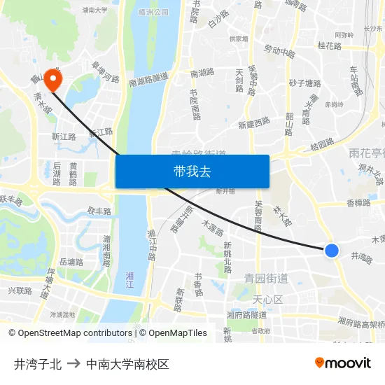 井湾子北 to 中南大学南校区 map