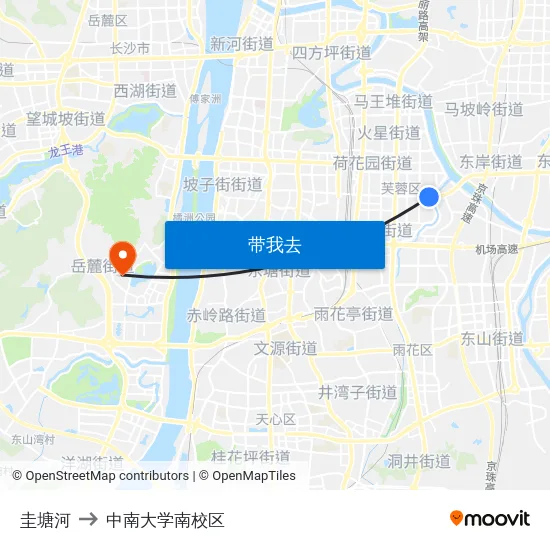 圭塘河 to 中南大学南校区 map