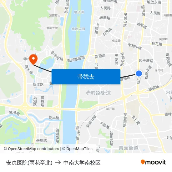 安贞医院(雨花亭北) to 中南大学南校区 map