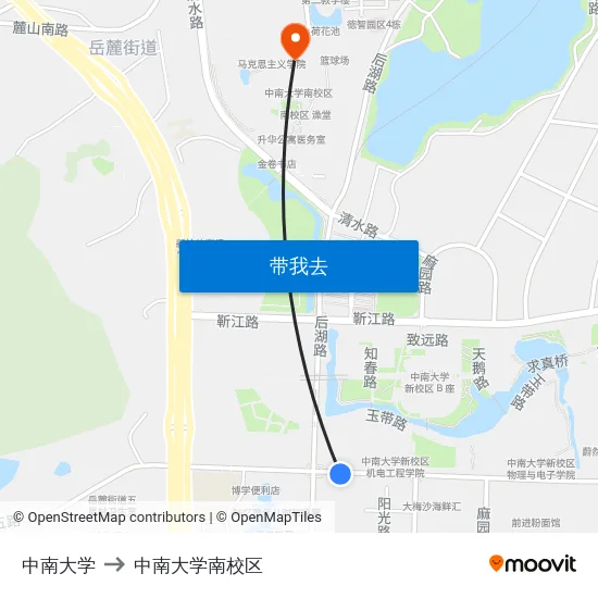 中南大学 to 中南大学南校区 map