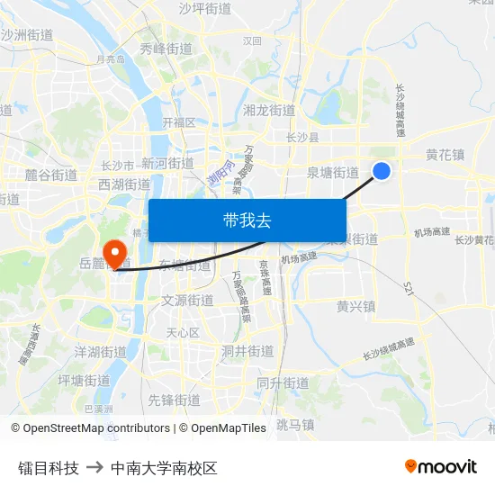 镭目科技 to 中南大学南校区 map