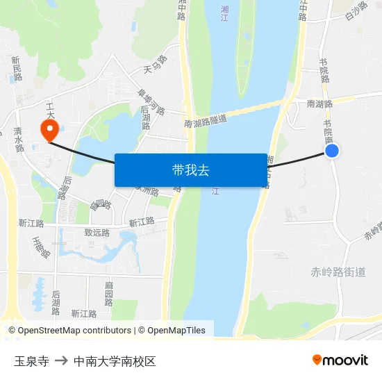 玉泉寺 to 中南大学南校区 map