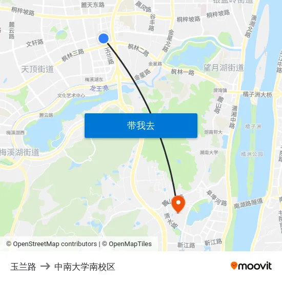 玉兰路 to 中南大学南校区 map
